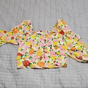 MANGO MNG Floral Puff Sleeve Blouse